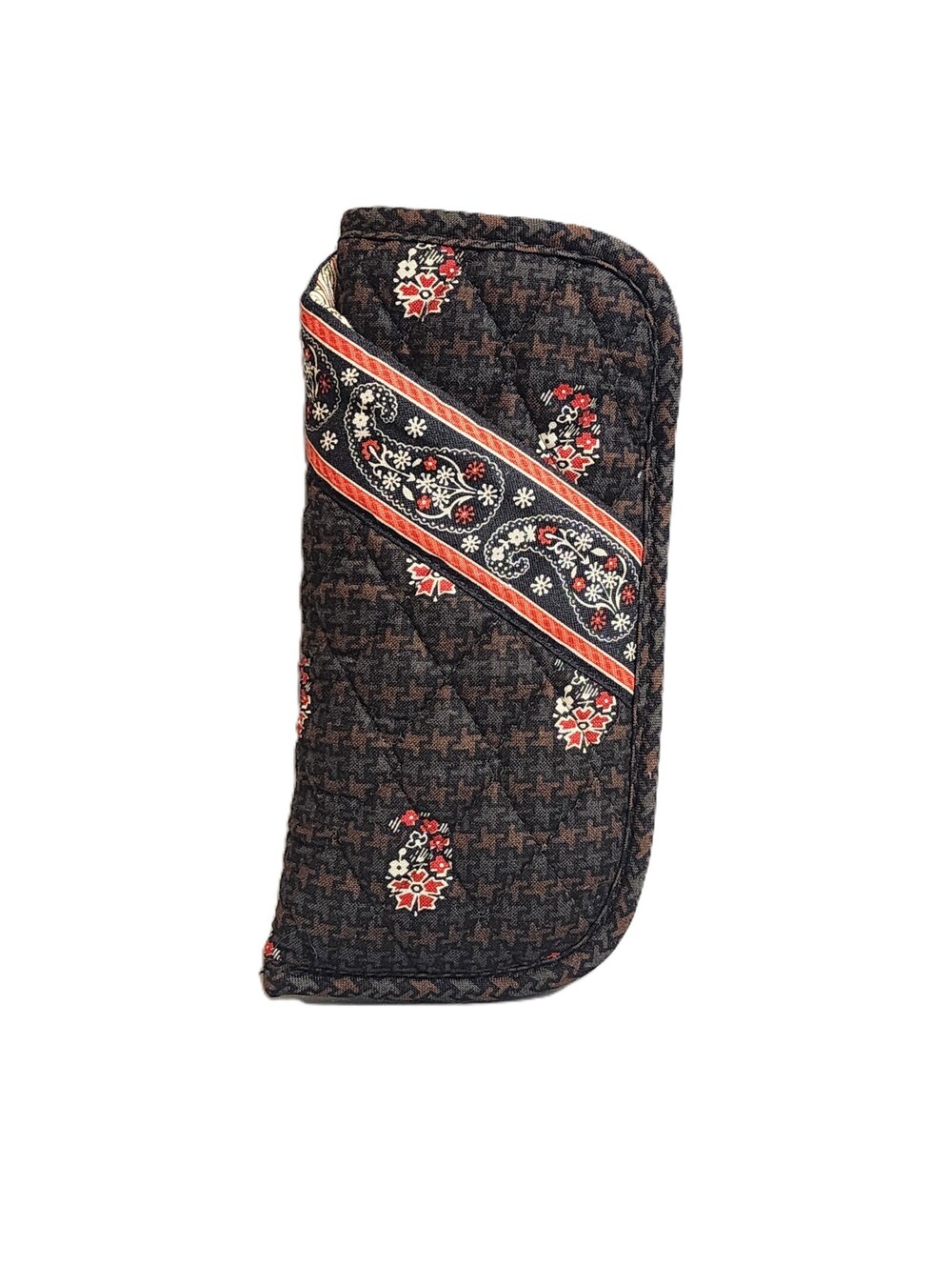 Vera Bradley Quilted Double Eyeglass Pouch Brown Houndstooth + Floral
